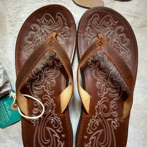Olukai Brown Leather Sandals